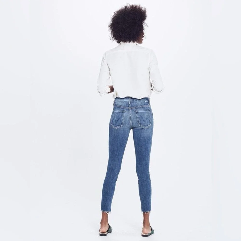 MOTHER High Waisted Looker Ankle Fray Skinny Jeans Womens‎ 26 Blue Denim